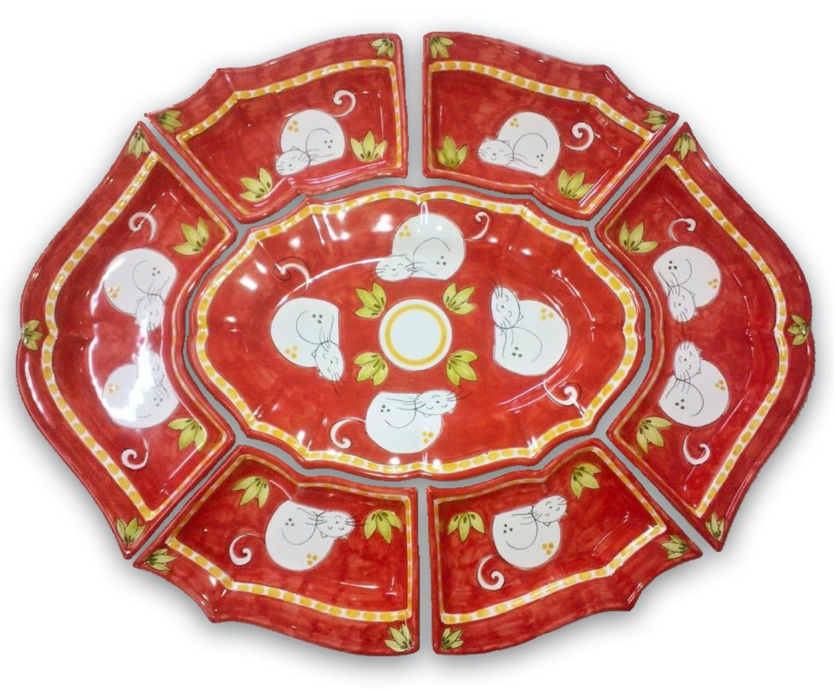 Antipastiera 7 pezzi in Ceramica Vietrese DECORI MISTI