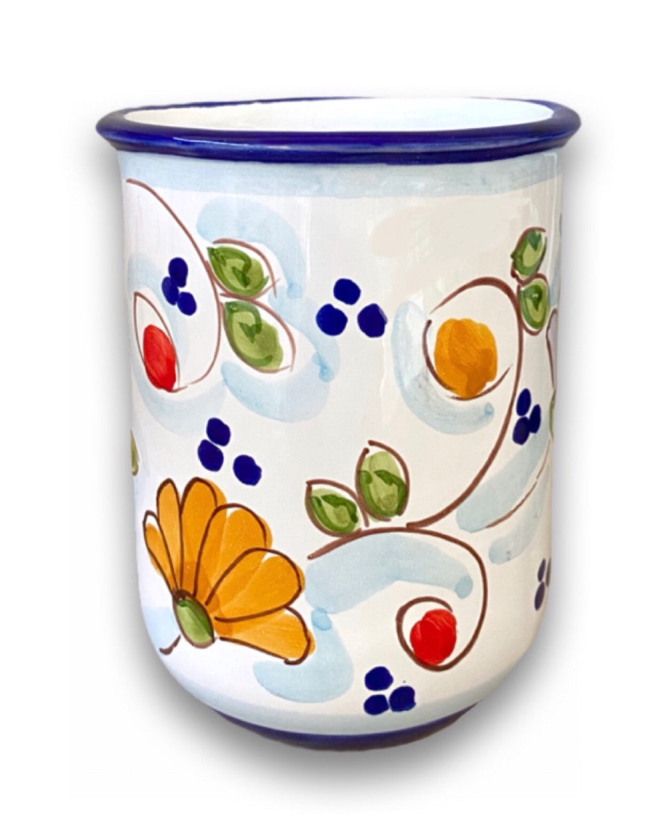 Bicchiere porta spazzolini da denti in ceramica vietrese DECORO PRIMULA NEW