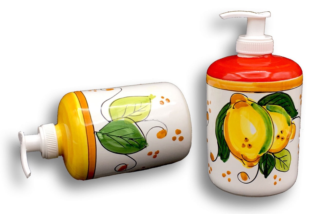 Dosatore sapone mani in ceramica vietrese DECORO LIMONE COSTIERA NEW