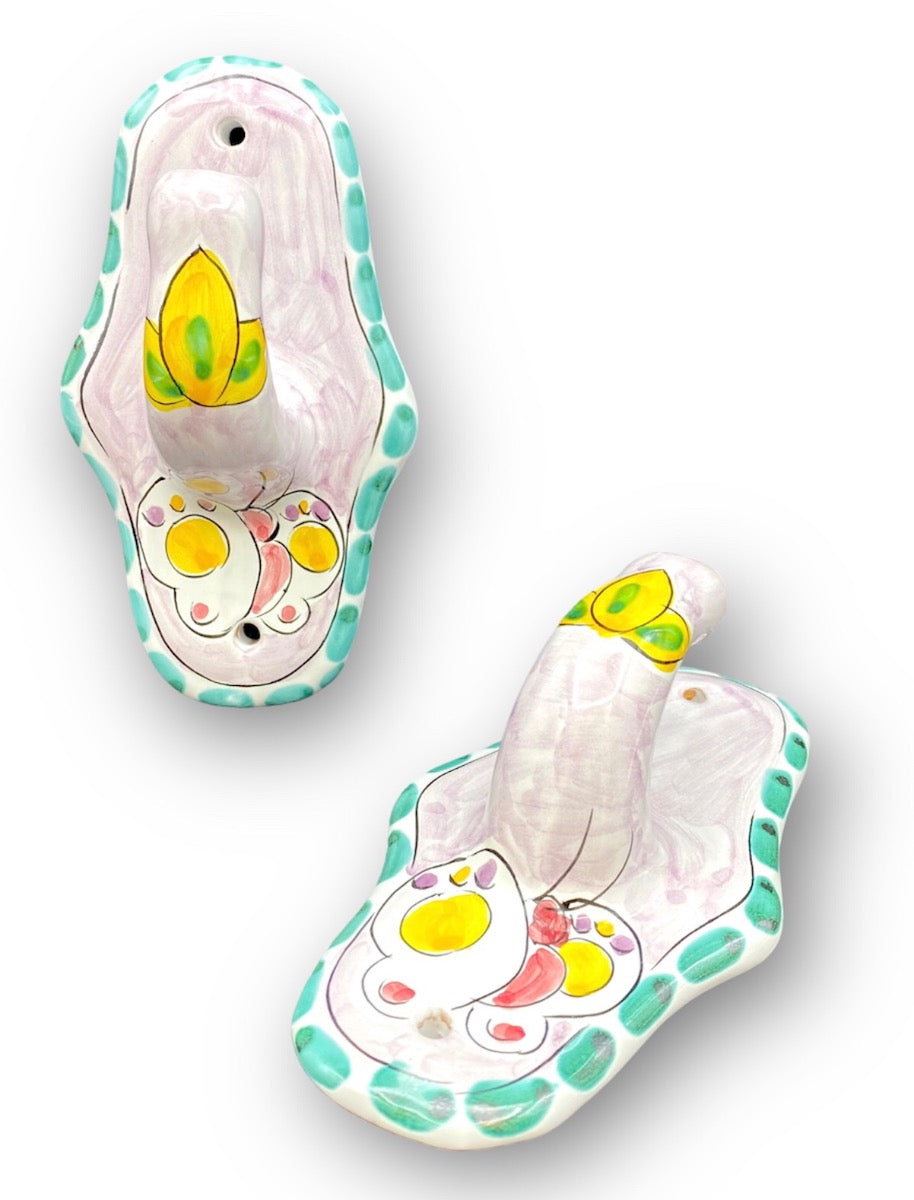 Gancio Porta Accappatoio in ceramica vietrese DECORO FARFALLA NEW