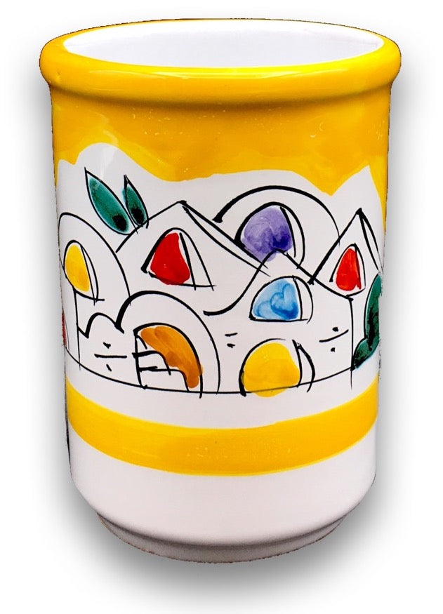 Bicchiere porta spazzolini in ceramica di Vietri Decoro Naif