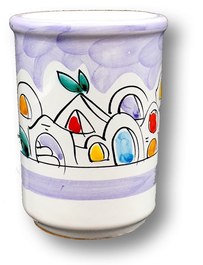 Bicchiere porta spazzolini da denti in ceramica vietrese DECORO NAIF
