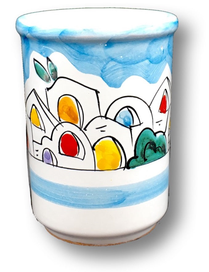 Bicchiere porta spazzolini in ceramica di Vietri Decoro Naif