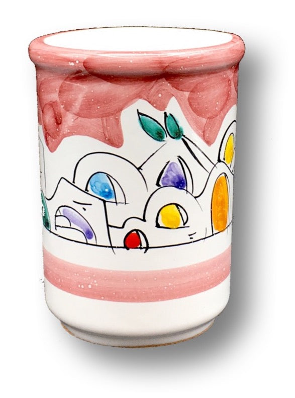 Bicchiere porta spazzolini in ceramica di Vietri Decoro Naif