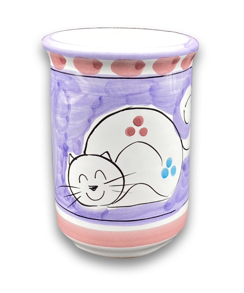 Bicchiere porta spazzolini da denti in ceramica vietrese DECORO GATTO NEW