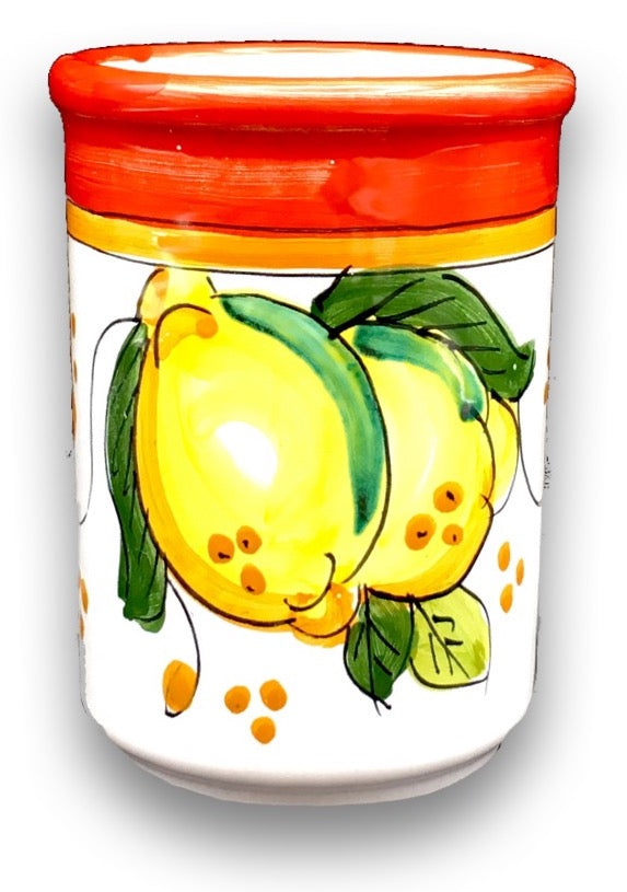 Bicchiere porta spazzolini da denti in ceramica vietrese DECORO LIMONE COSTIERA NEW