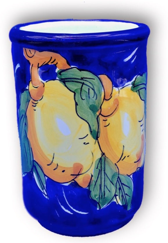 Bicchiere porta spazzolini da denti in ceramica vietrese DECORO LIMONE VIETRI