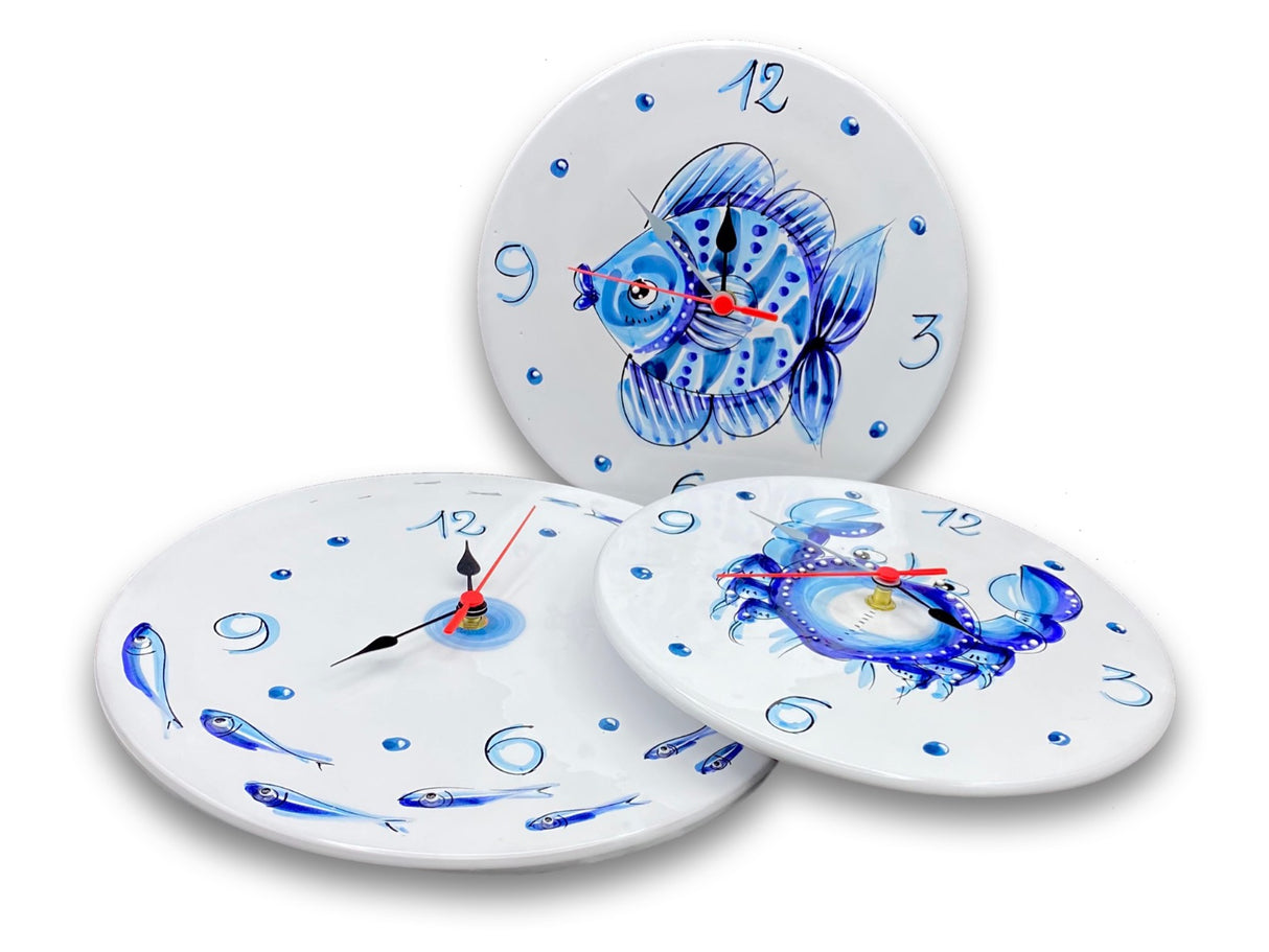 Orologio a disco in ceramica di Vietri Linea Mare Magnum