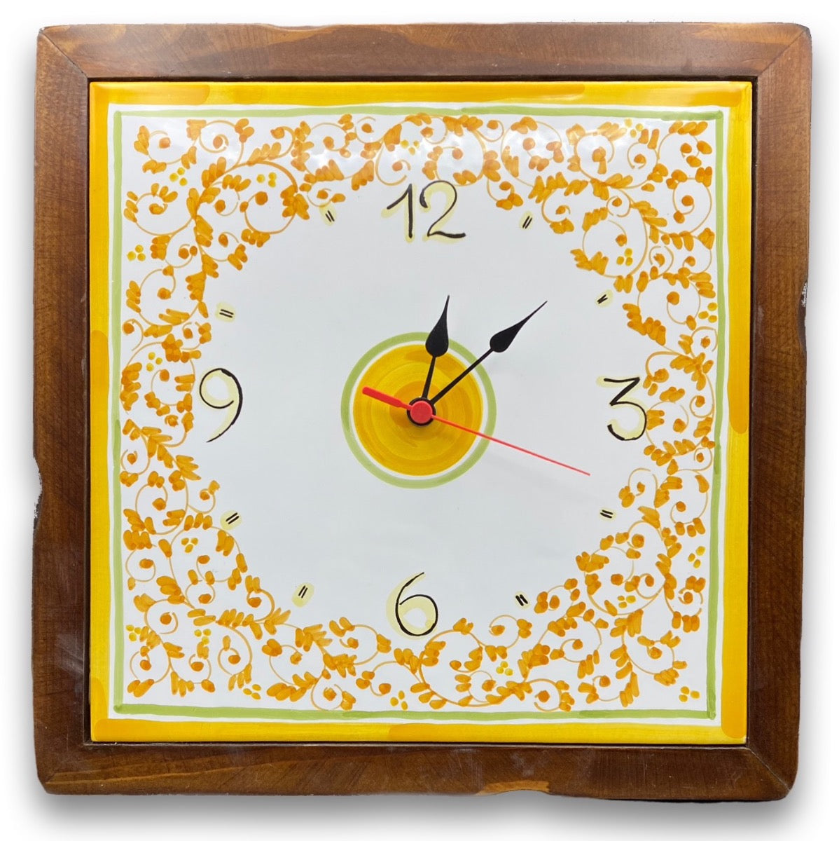 Orologio con mattonella in ceramica di Vietri con cornice in legno