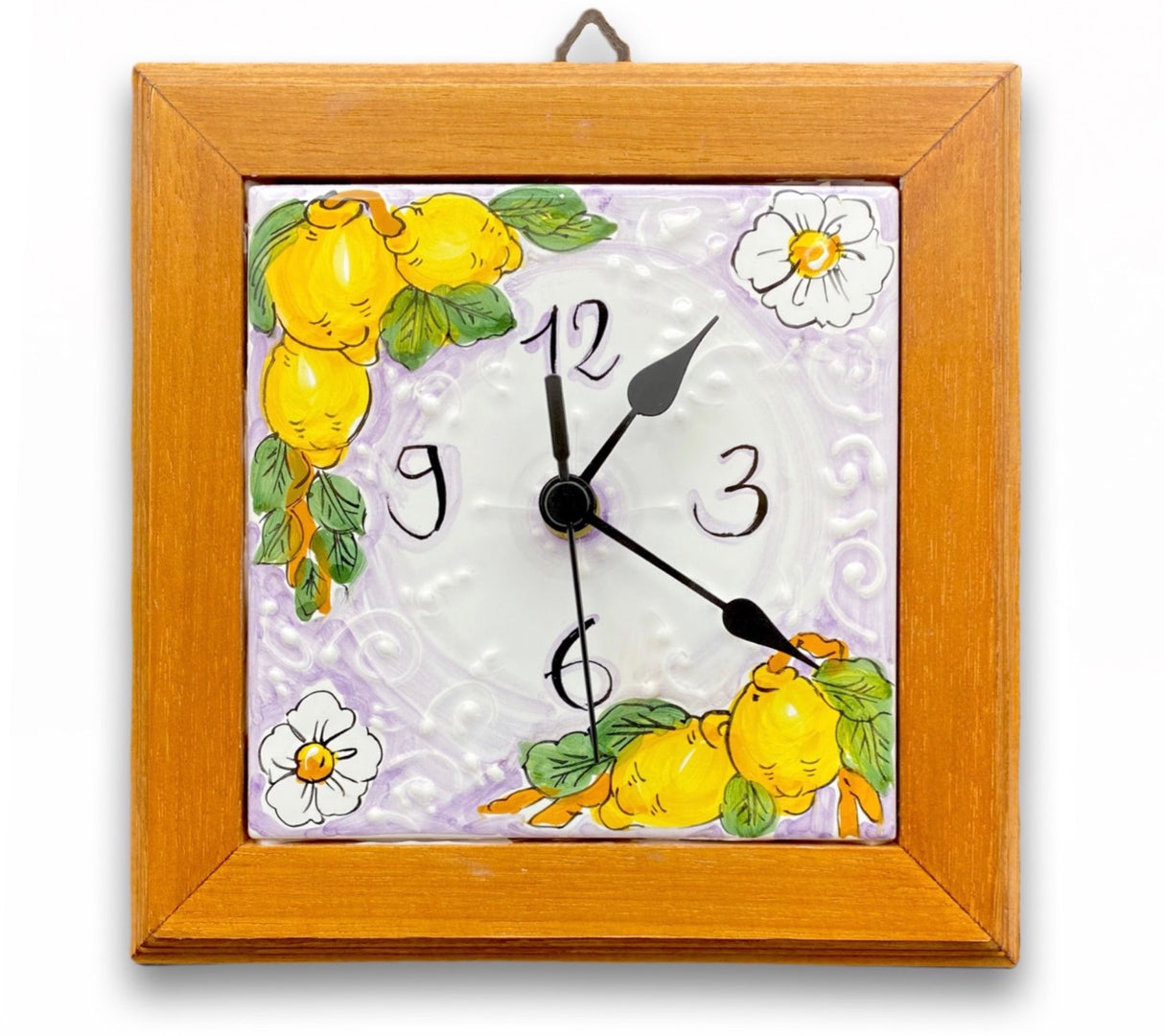 Orologio con mattonella in ceramica di Vietri con cornice in legno