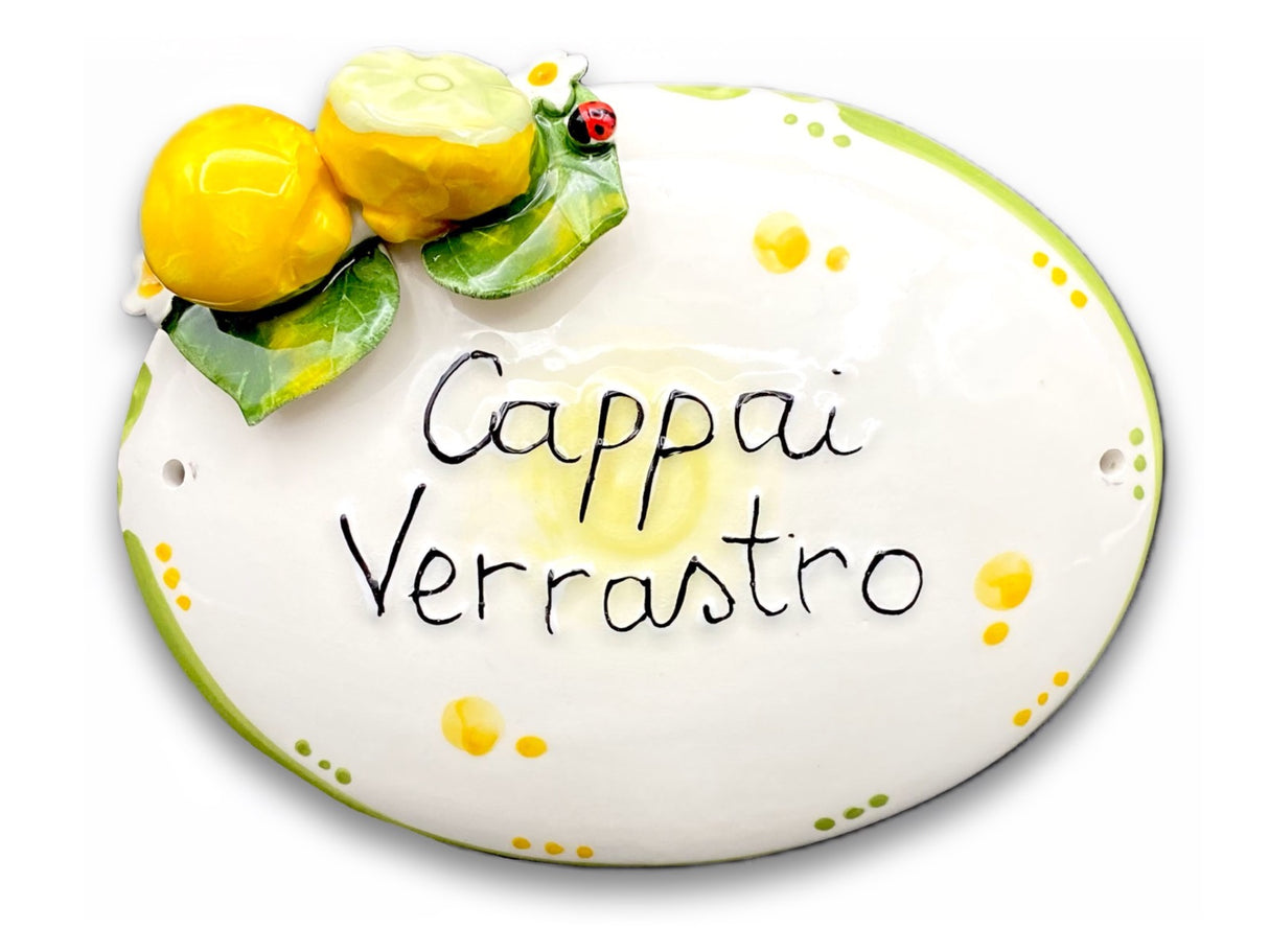 Targa Fuori Porta in Ceramica Vietrese APPLICAZIONE LIMONI