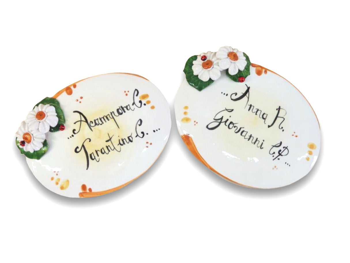 Targa Fuori Porta in ceramica vietrese APPLICAZIONE MARGHERITE