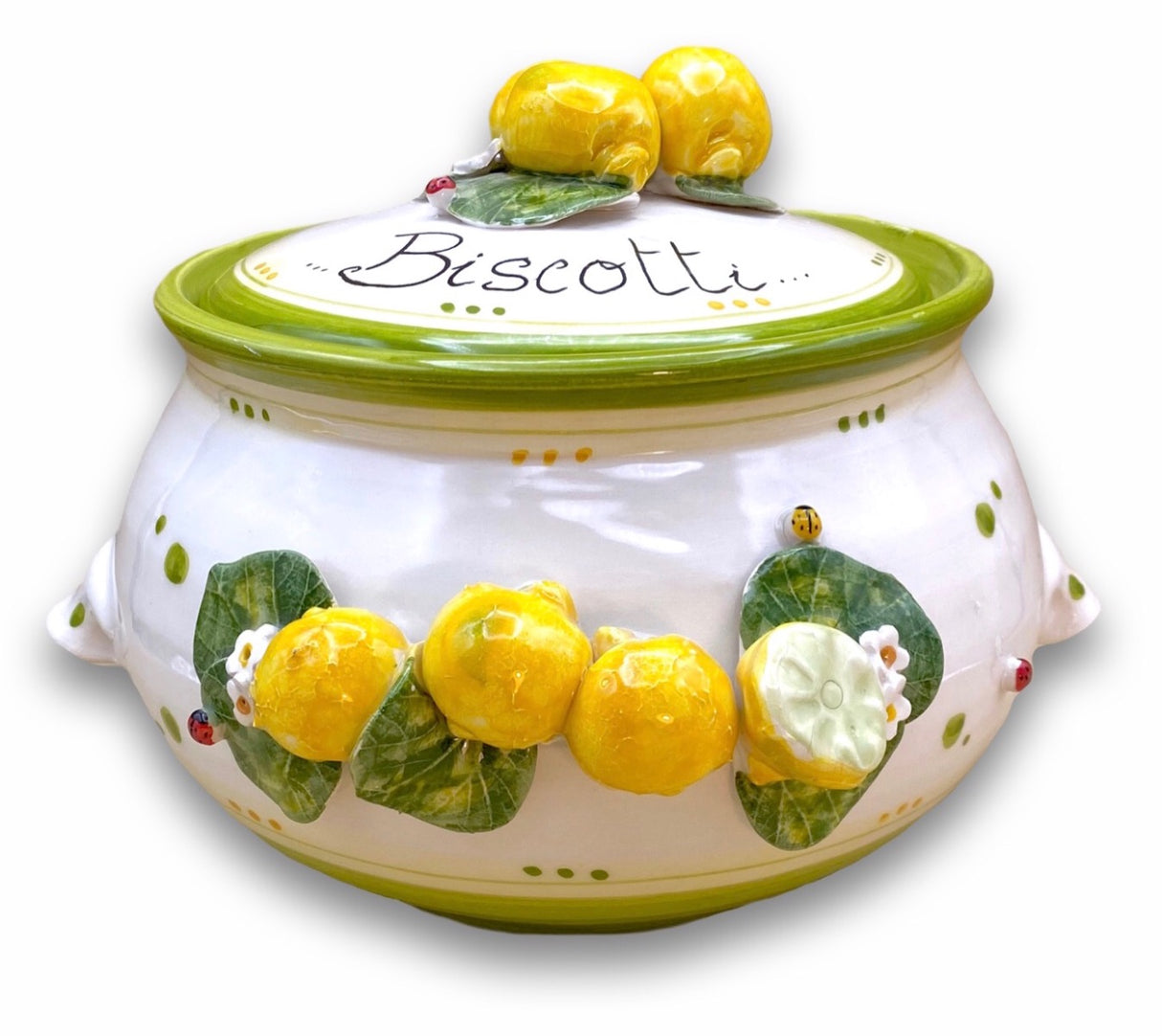 Biscottiera svasata in ceramica di Vietri Linea limoni