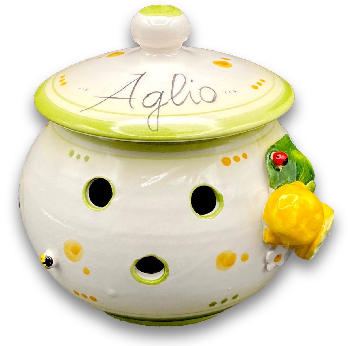 Porta aglio forato in ceramica di Vietri APPLICAZIONE LIMONI