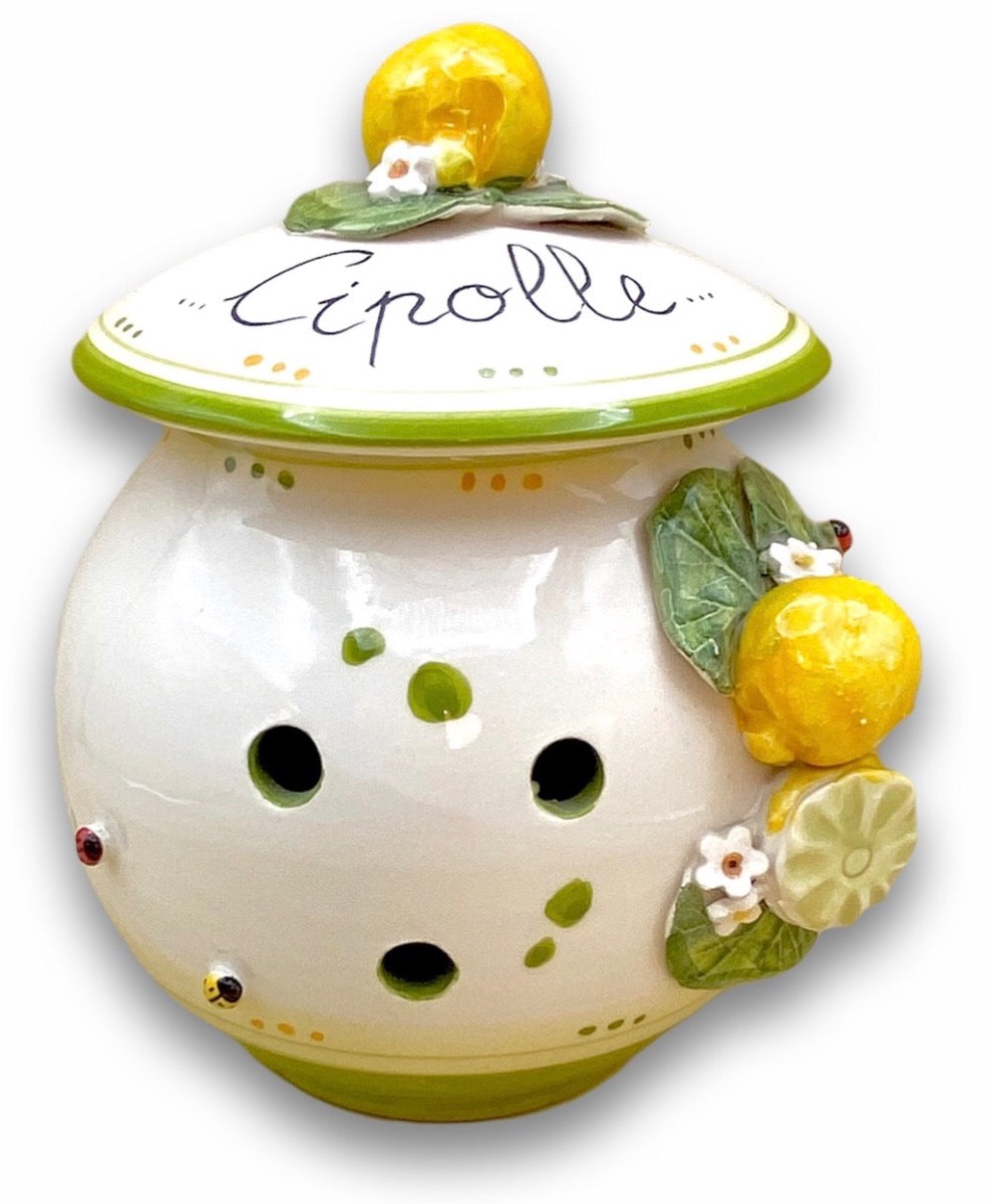 Porta Cipolle Forato in Ceramica Vietrese APPLICAZIONE LIMONI