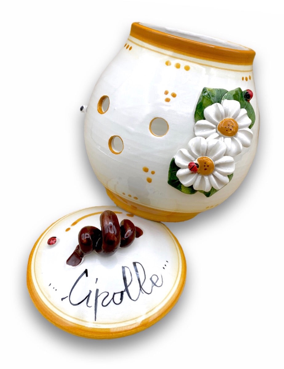 Porta cipolle forato in ceramica di Vietri Linea Margherite