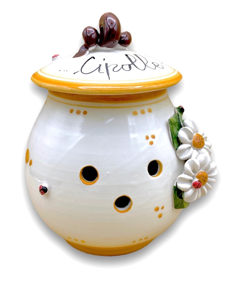 Porta Cipolle Forato in Ceramica Vietrese APPLICAZIONE MARGHERITE