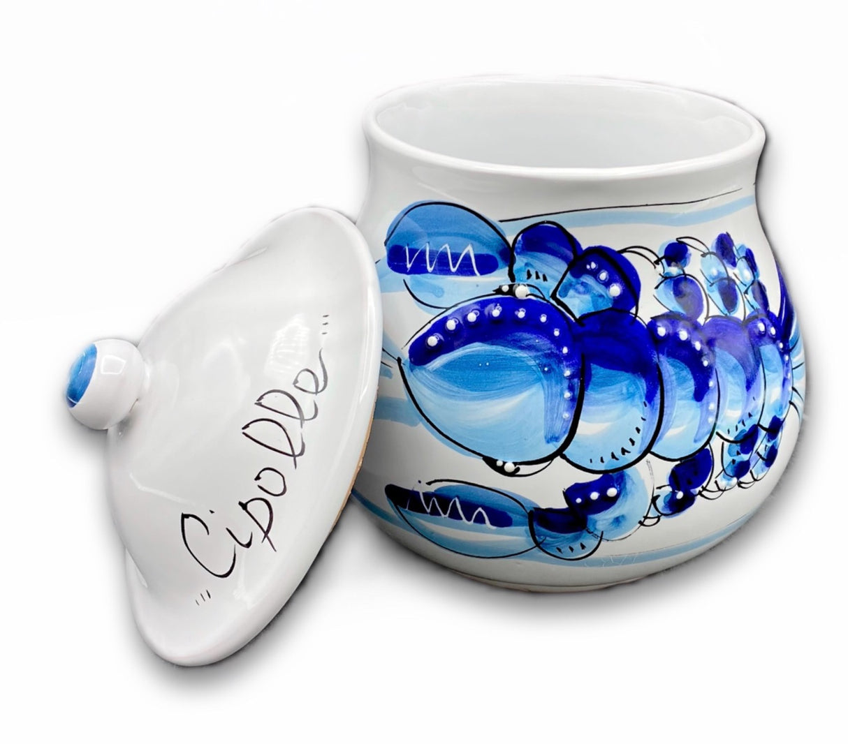 Porta cipolle forato in ceramica di Vietri linea Mare Magnum