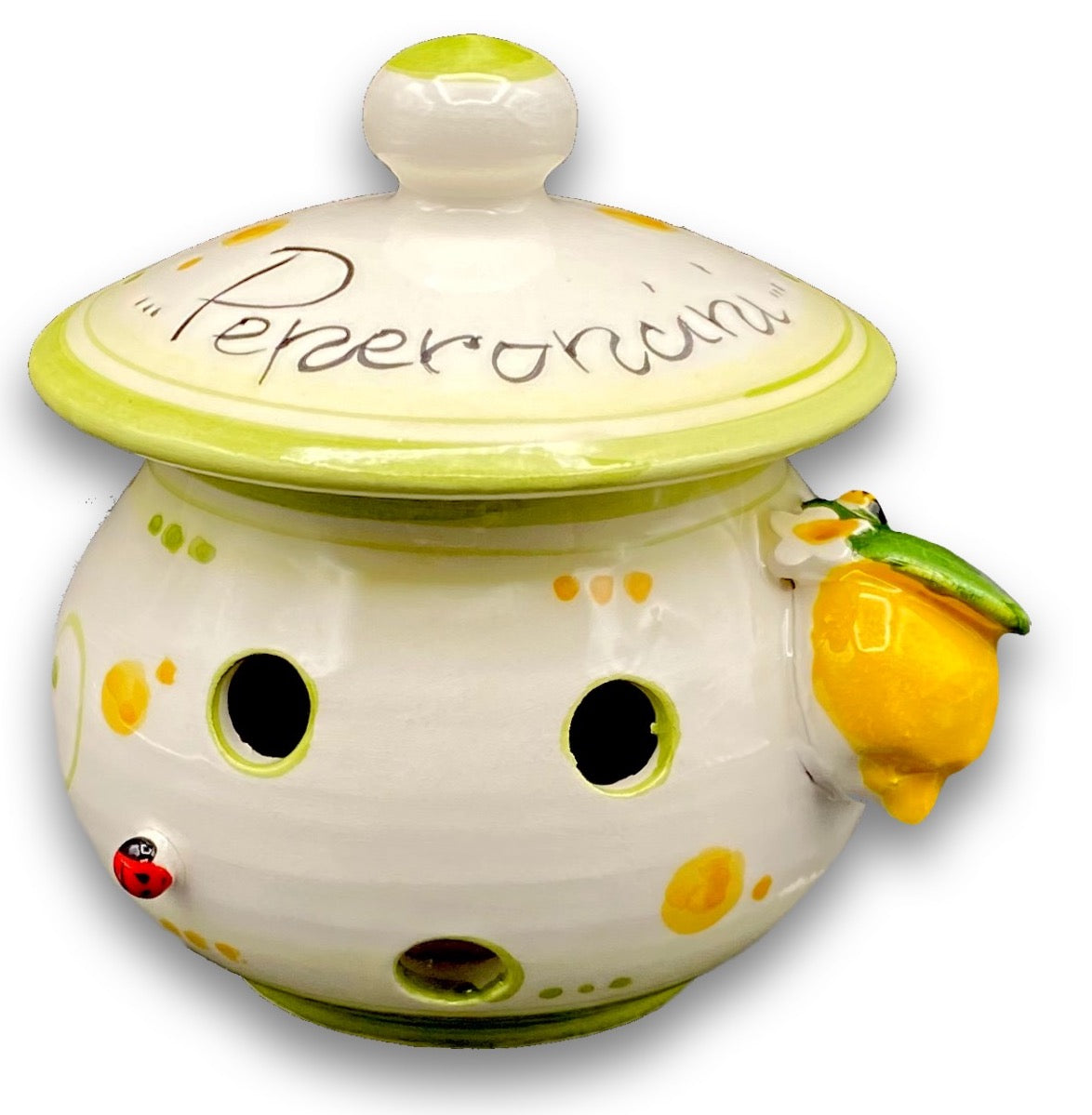 Porta peperoncini forato in ceramica di Vietri APPLICAZIONE LIMONI