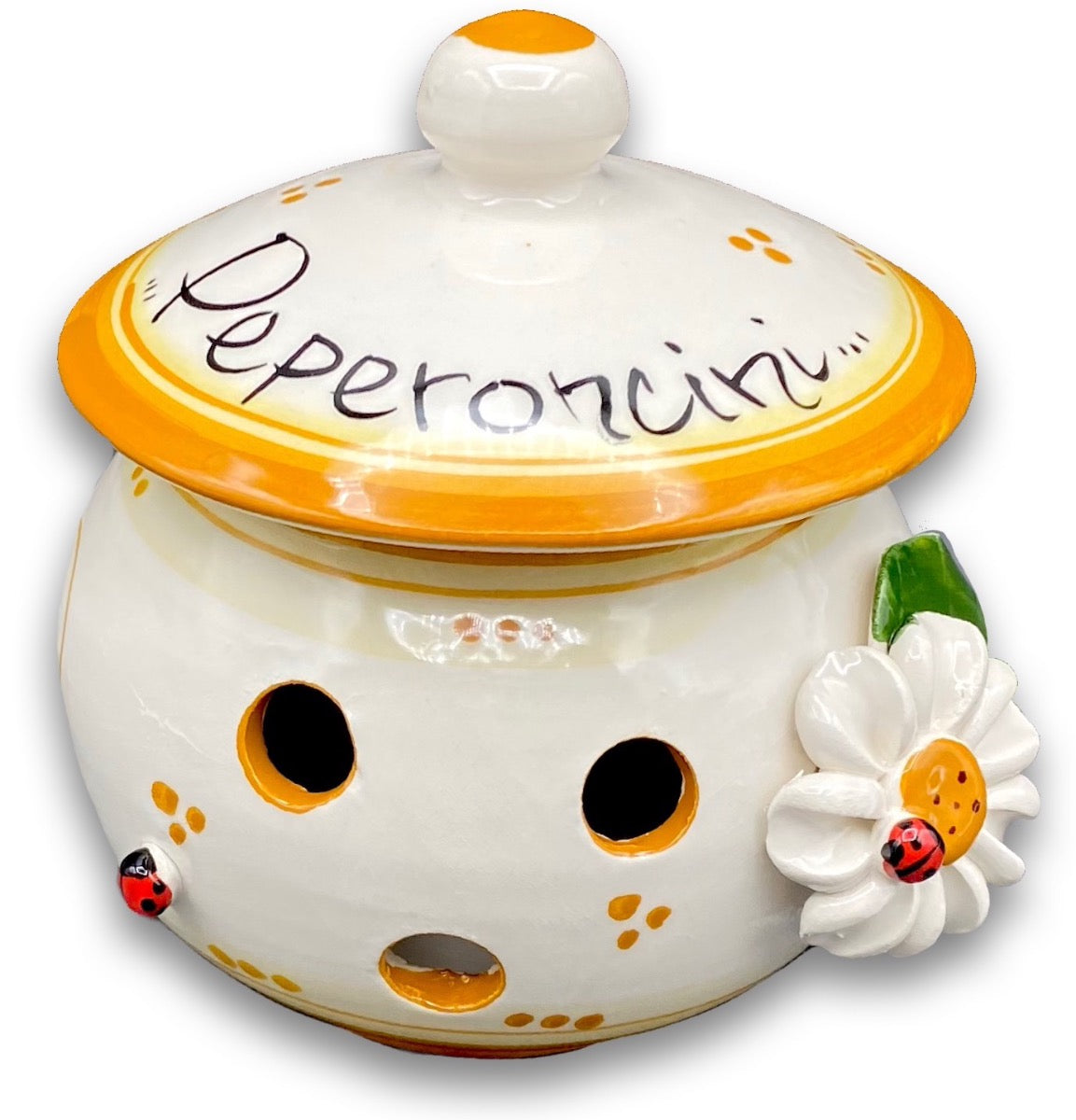 Porta peperoncini forato in ceramica di Vietri linea Le Margherite