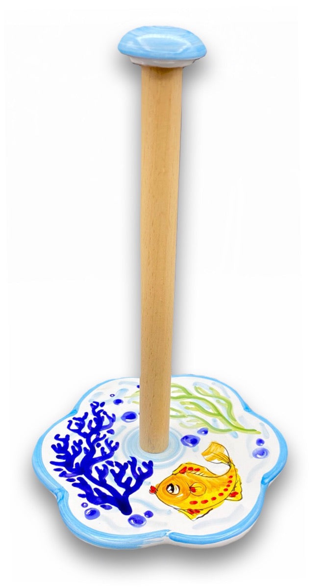 Porta scottex con asta in legno in ceramica di Vietri