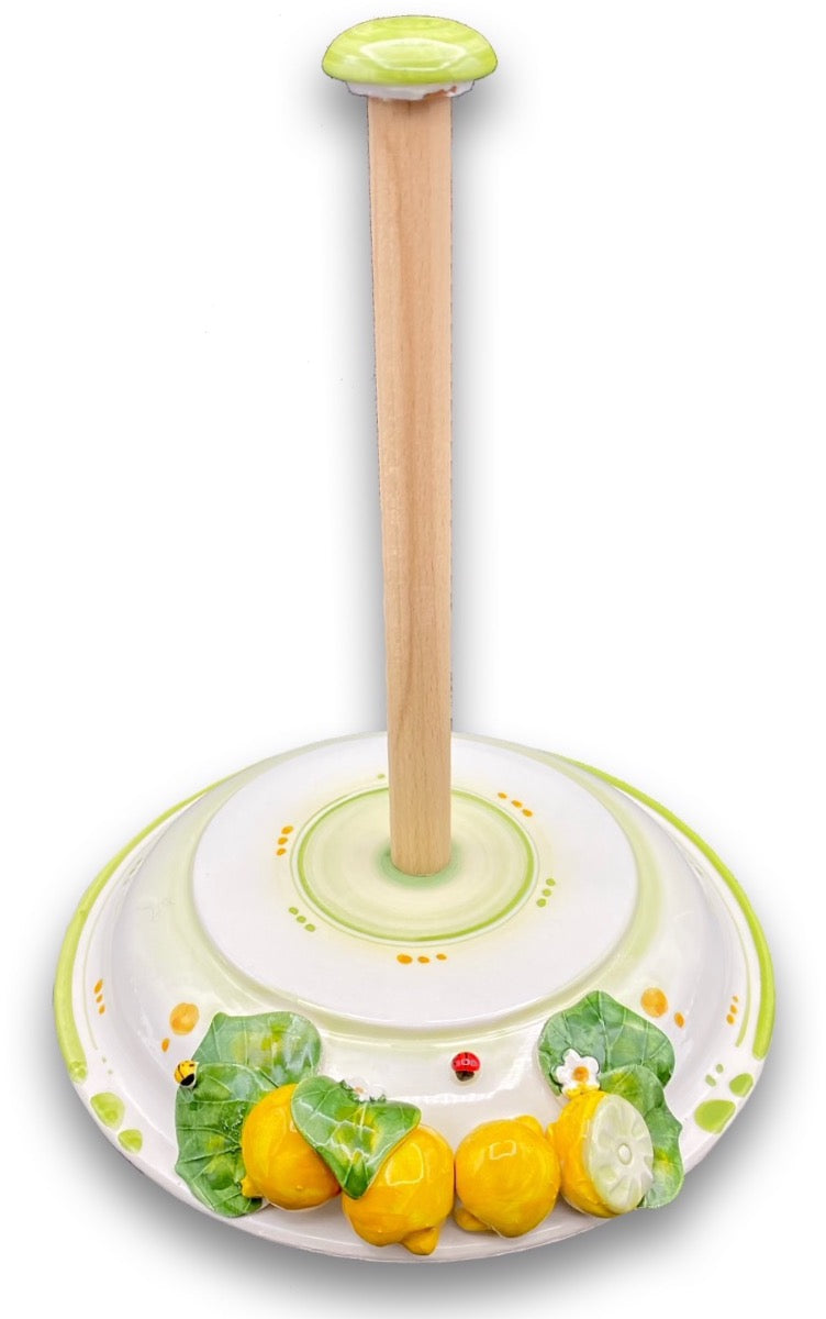 Porta Scottex in Ceramica Vietrese con Asta in Legno APPLICAZIONE LIMONI