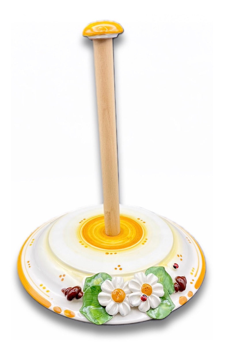 Porta Scottex in Ceramica Vietrese con Asta in Legno APPLICAZIONE MARGHERITE