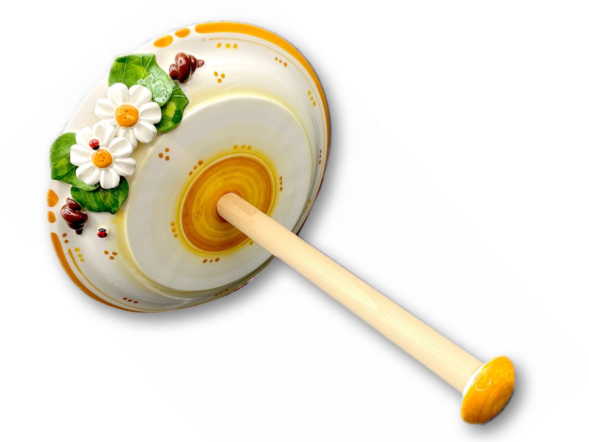 Porta Scottex con asta in legno in ceramica di Vietri linea Margherite