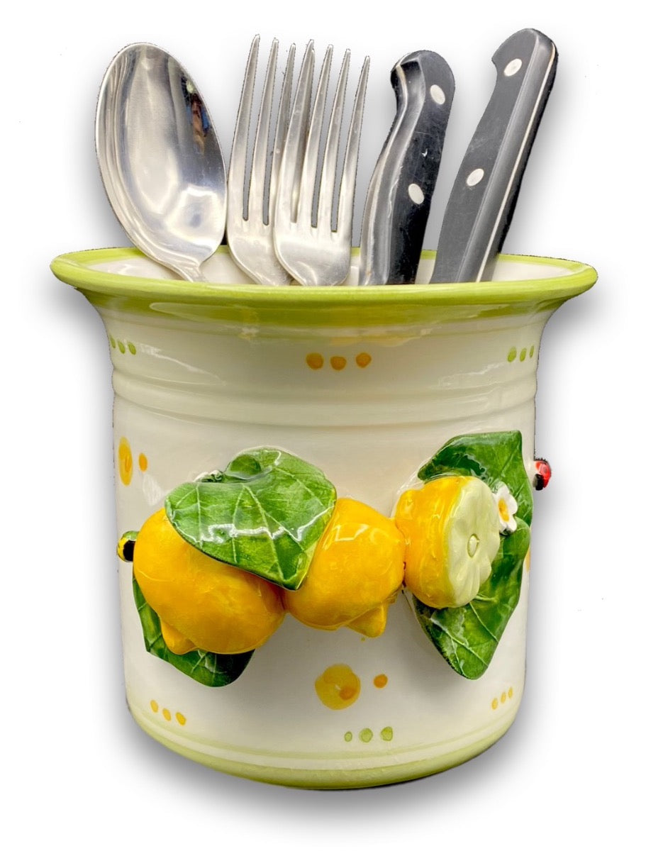 Portaposate Da Cucina In Ceramica Con Base Metallo Dorato – Set Da 3 Pezzi - 6
