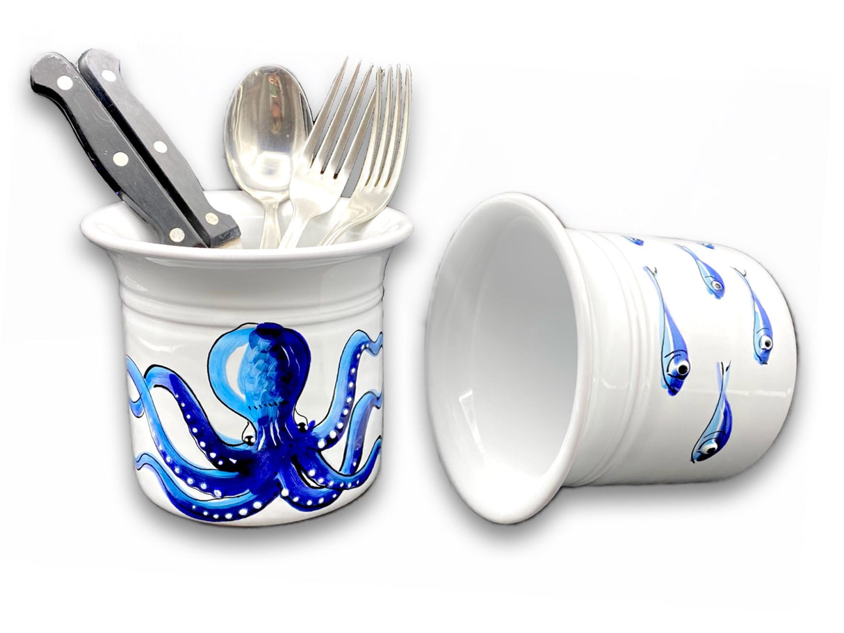 Bicchiere porta posate in ceramica di Vietri linea mare magnum