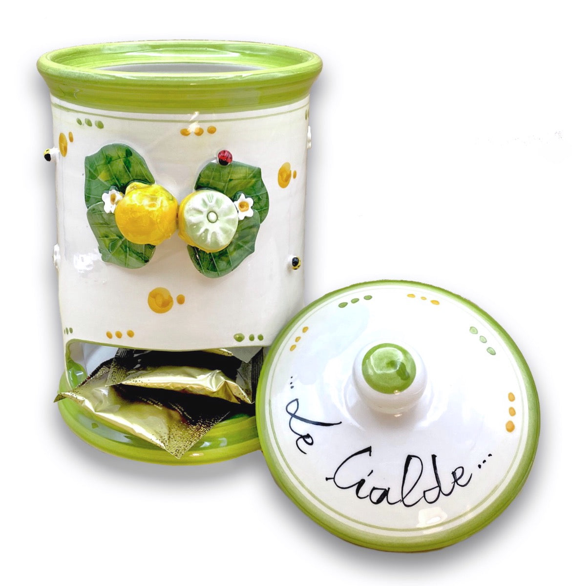 Porta cialde caffè in ceramica di Vietri Linea limoni