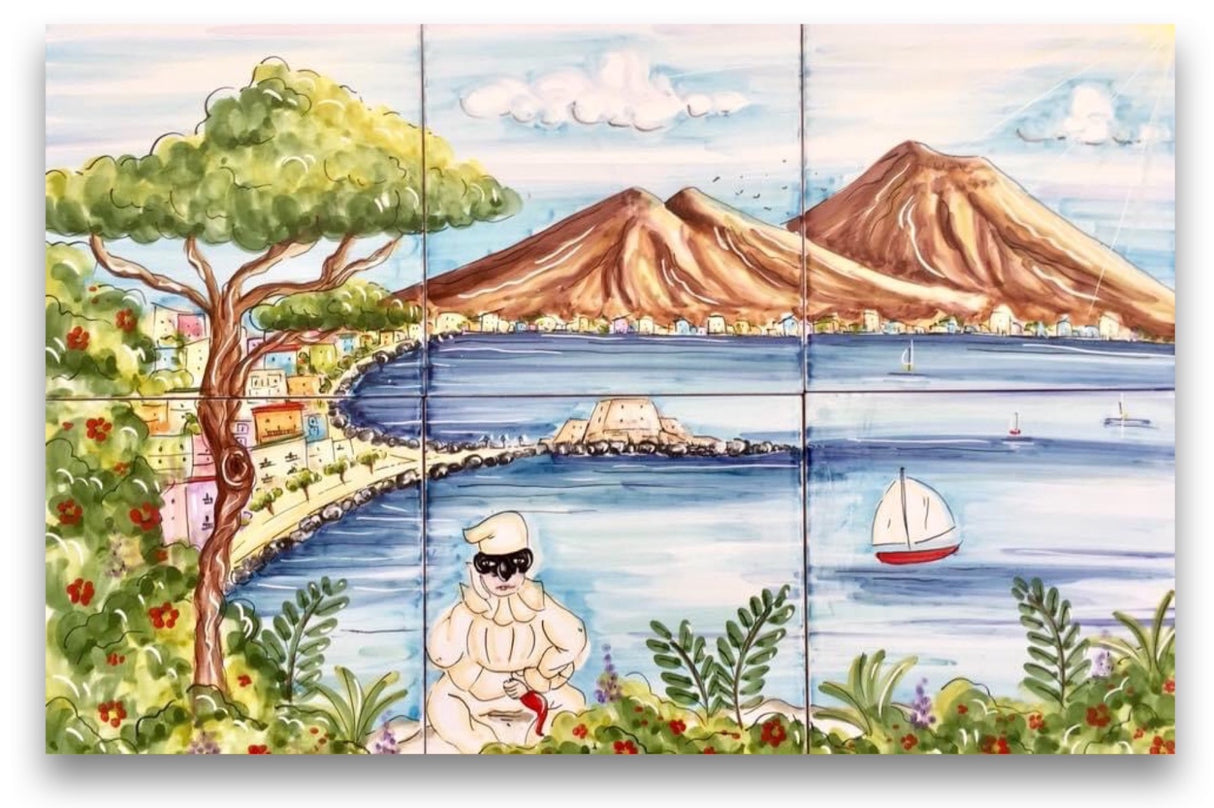 Pannello in ceramica di Vietri DECORO NAPOLI PULCINELLA