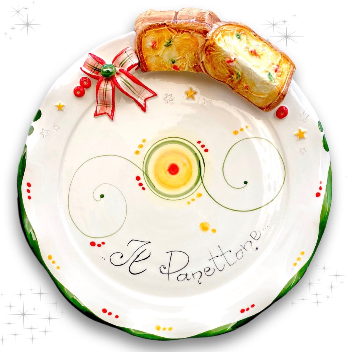 Piatto smerlato Natale per panettone in ceramica di Vietri