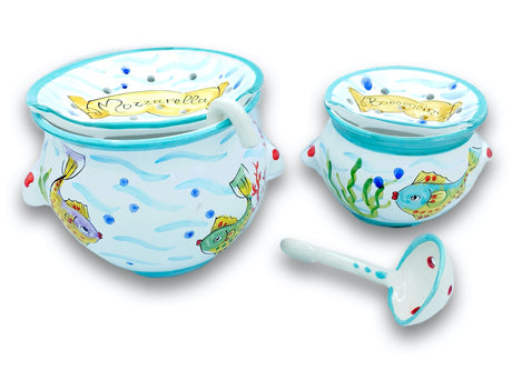 Porta Mozzarella in Ceramica Vietrese Svasato con Mestolo