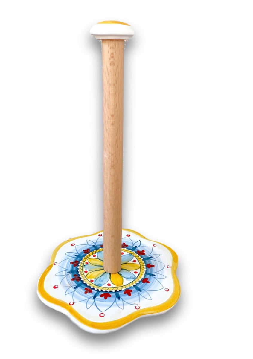 Porta scottex con asta in legno in ceramica di Vietri