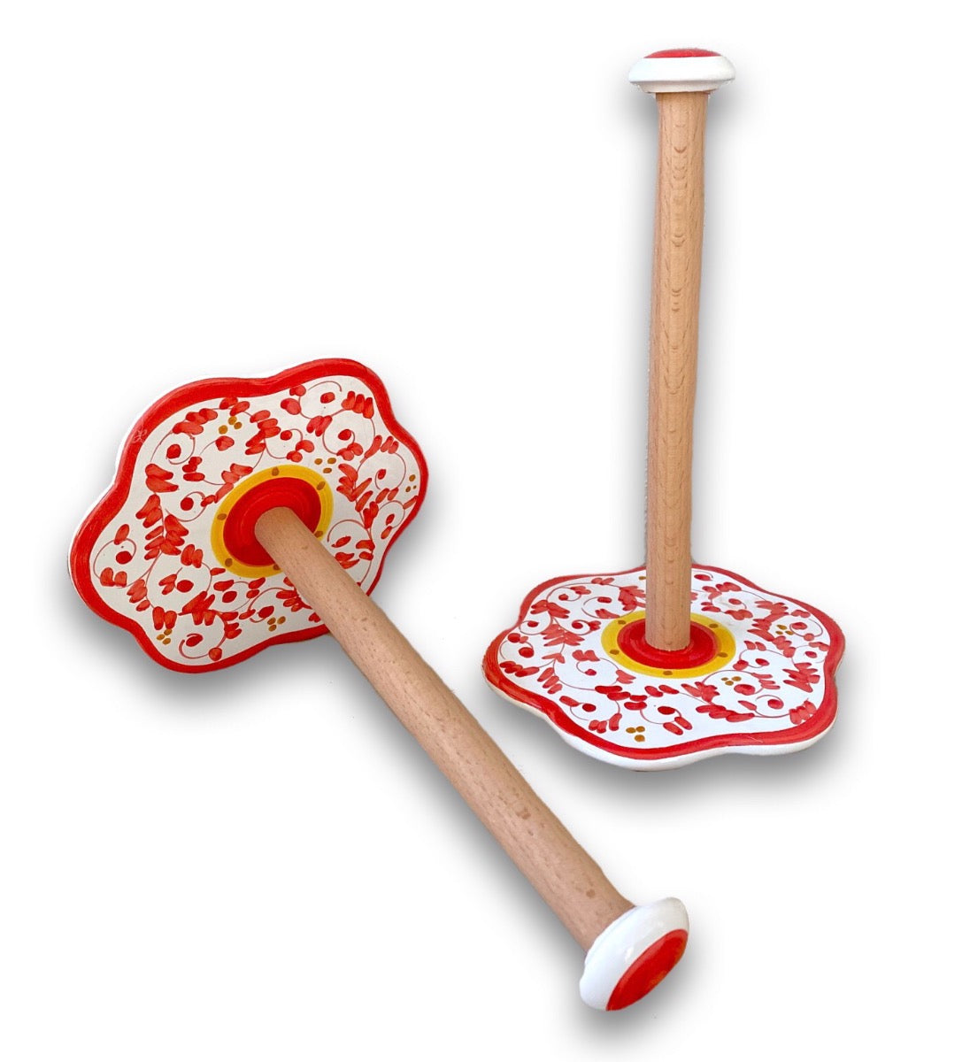 Porta scottex con asta in legno in ceramica di Vietri