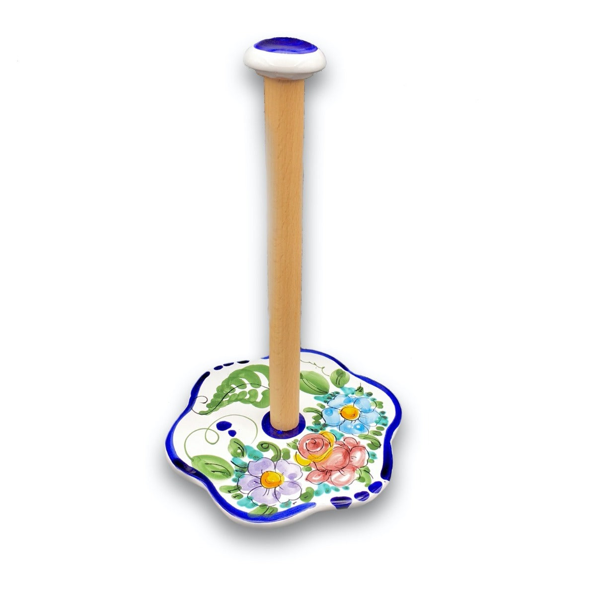 Porta scottex con asta in legno in ceramica di Vietri