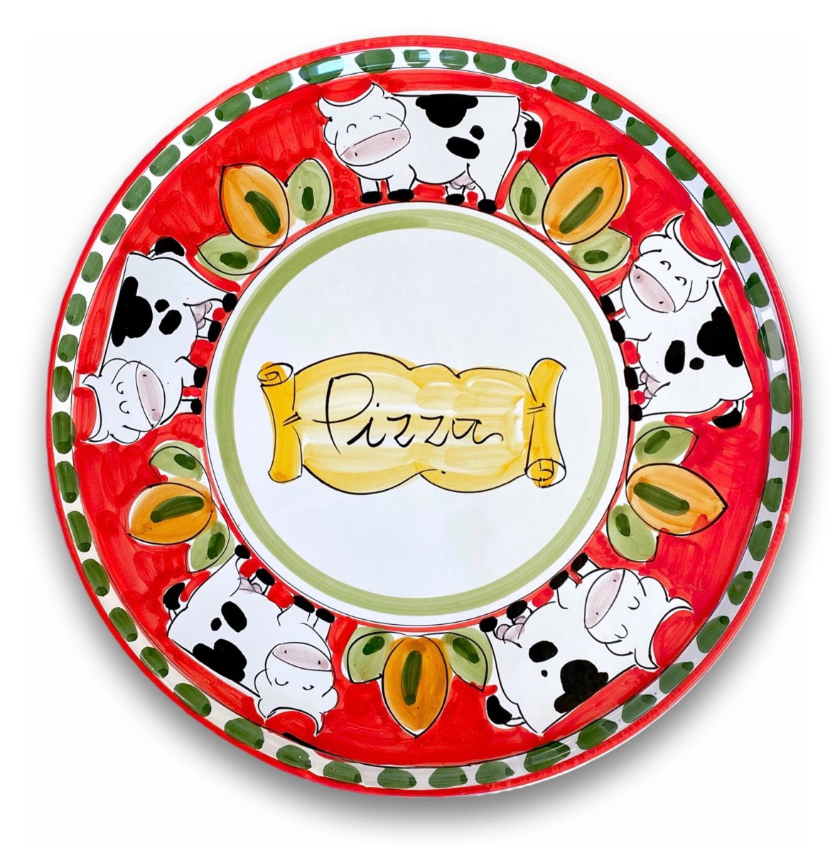 Piatto Pizza in ceramica vietrese DECORO MUCCA NEW