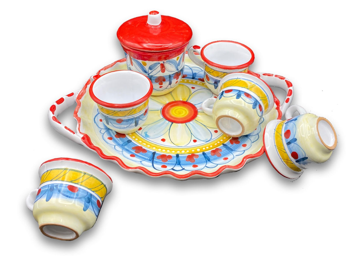 Servizio caffè per 6 con zuccheriera in ceramica di Vietri