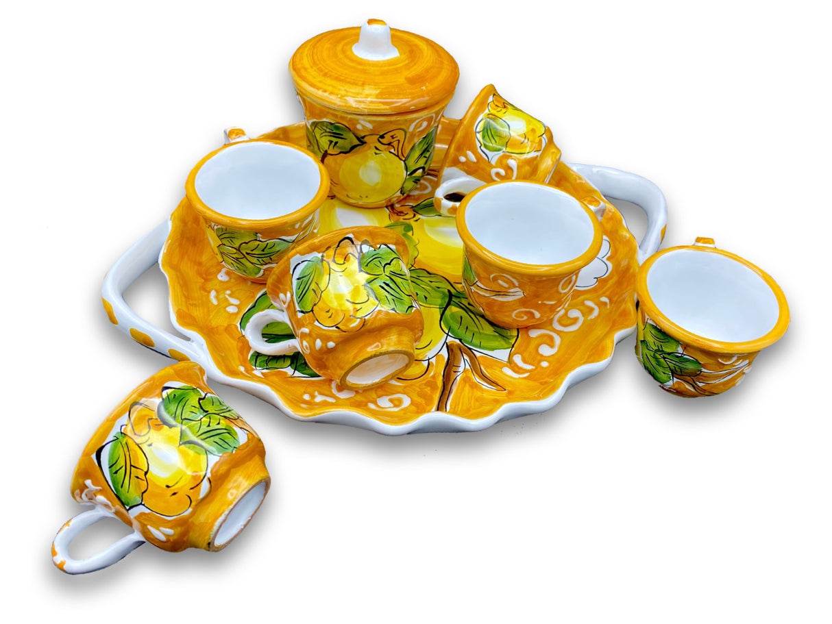 Servizio caffè per 6 con zuccheriera in ceramica di Vietri
