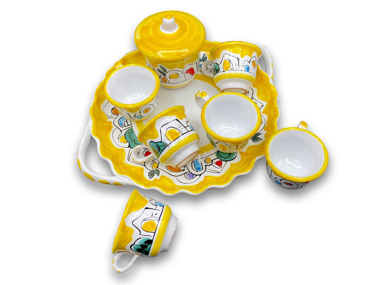 Servizio caffè per 6 con zuccheriera in ceramica di Vietri