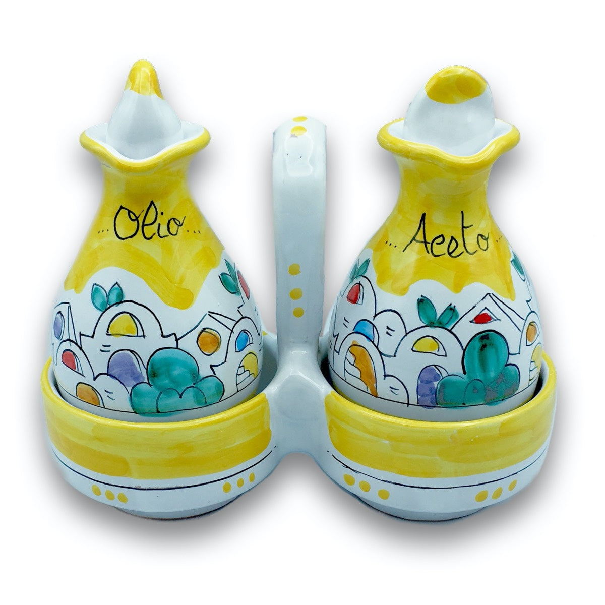 Servizio olio e aceto in coppe in ceramica di Vietri