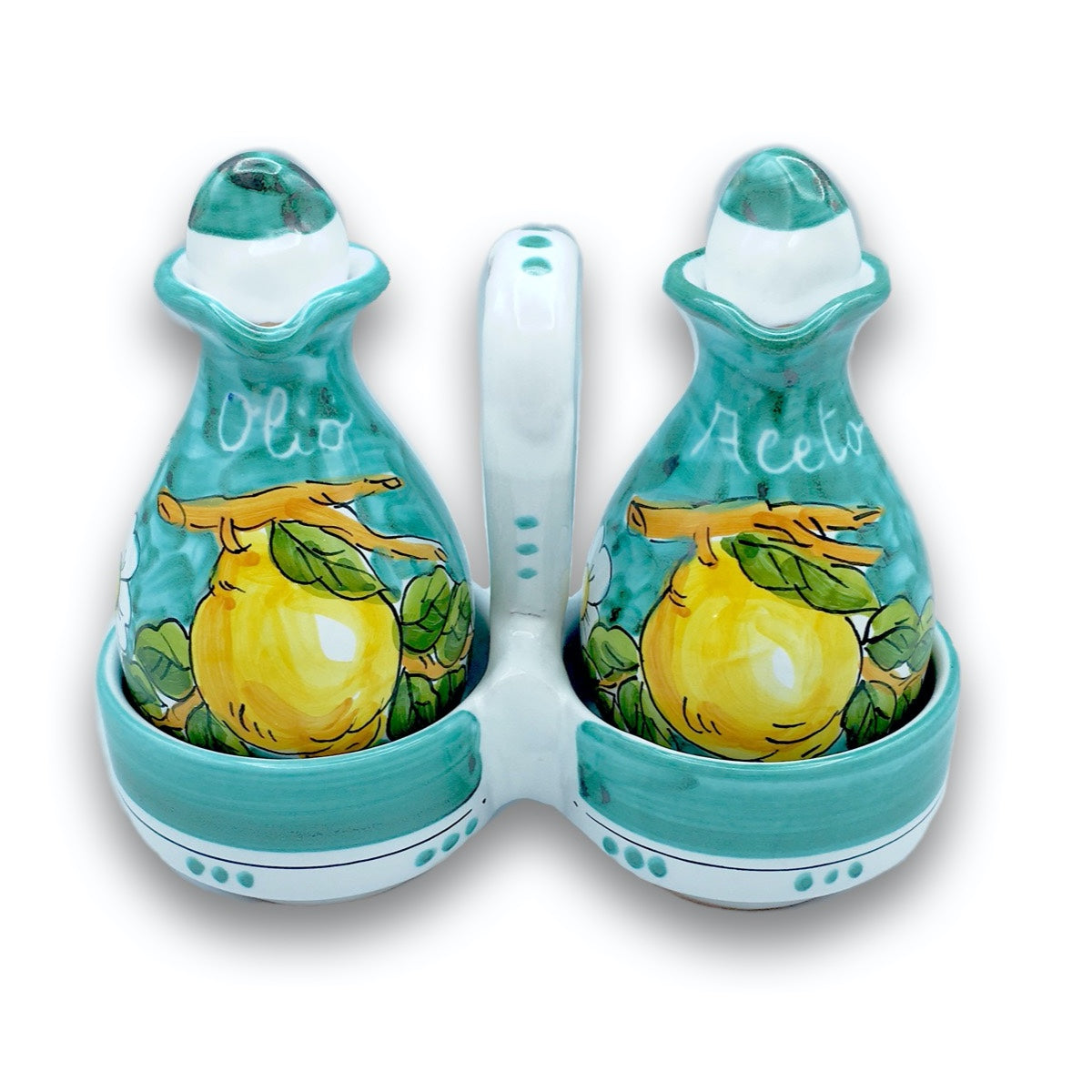 Servizio olio e aceto in coppe in ceramica di Vietri