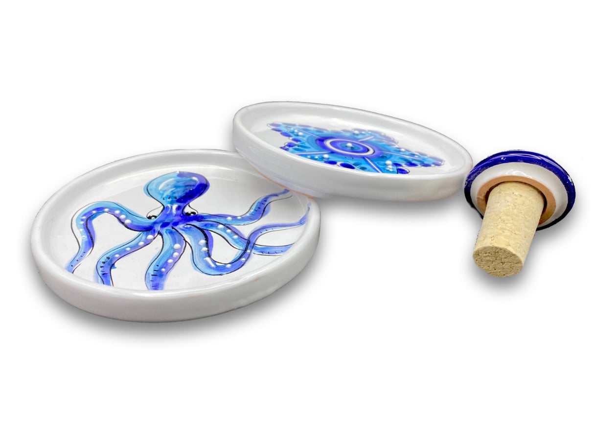 Sotto bottiglia con tappo in ceramica di Vietri Linea Mare