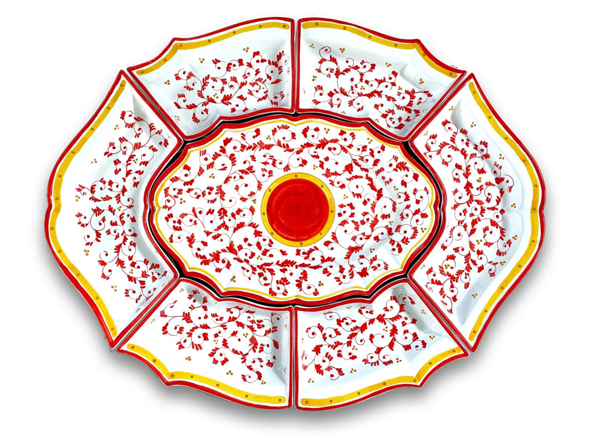 Antipastiera 7 pezzi in Ceramica Vietrese DECORO BAROCCHETTO