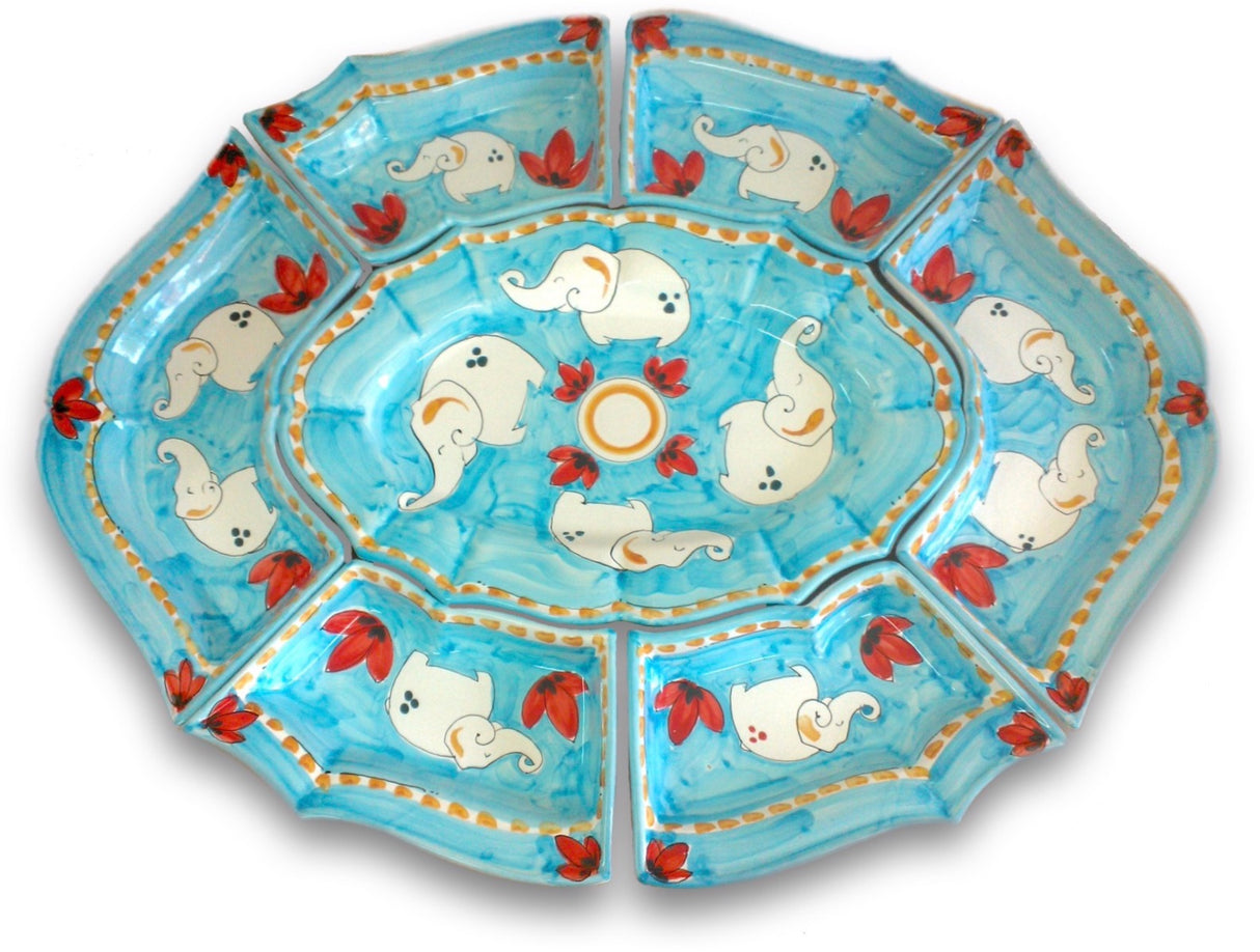 Antipastiera 7 pezzi in ceramica vietrese DECORO ELEFANTE NEW