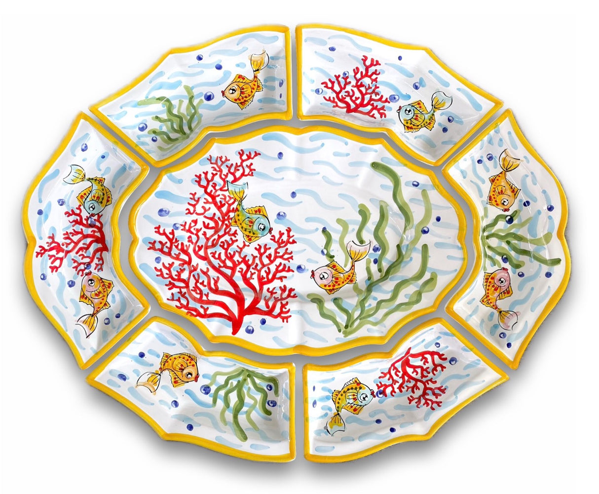 Antipastiera 7 pezzi in ceramica vietrese DECORO FONDO MARE