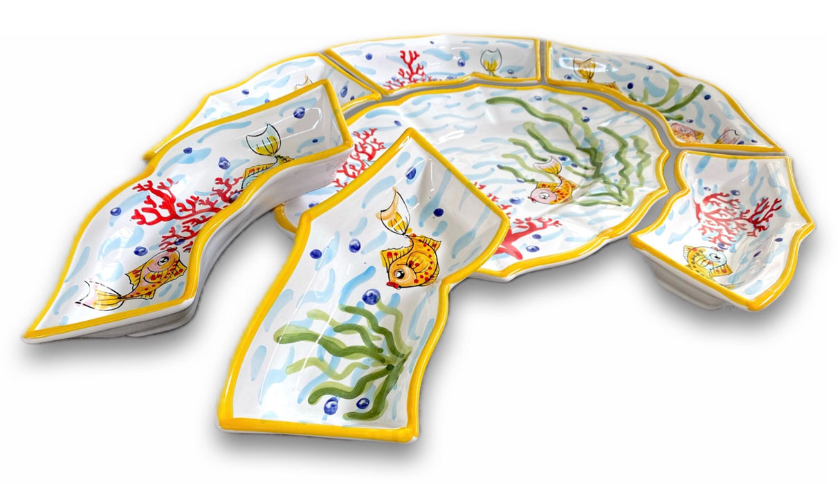 Antipastiera 7 pezzi in ceramica di Vietri FONDO MARE