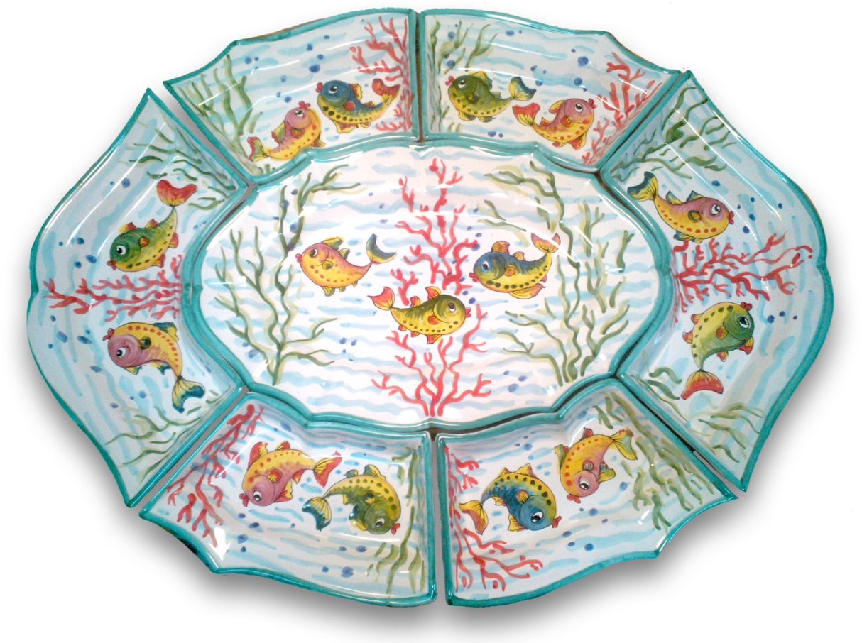 Antipastiera 7 pezzi in ceramica di Vietri FONDO MARE