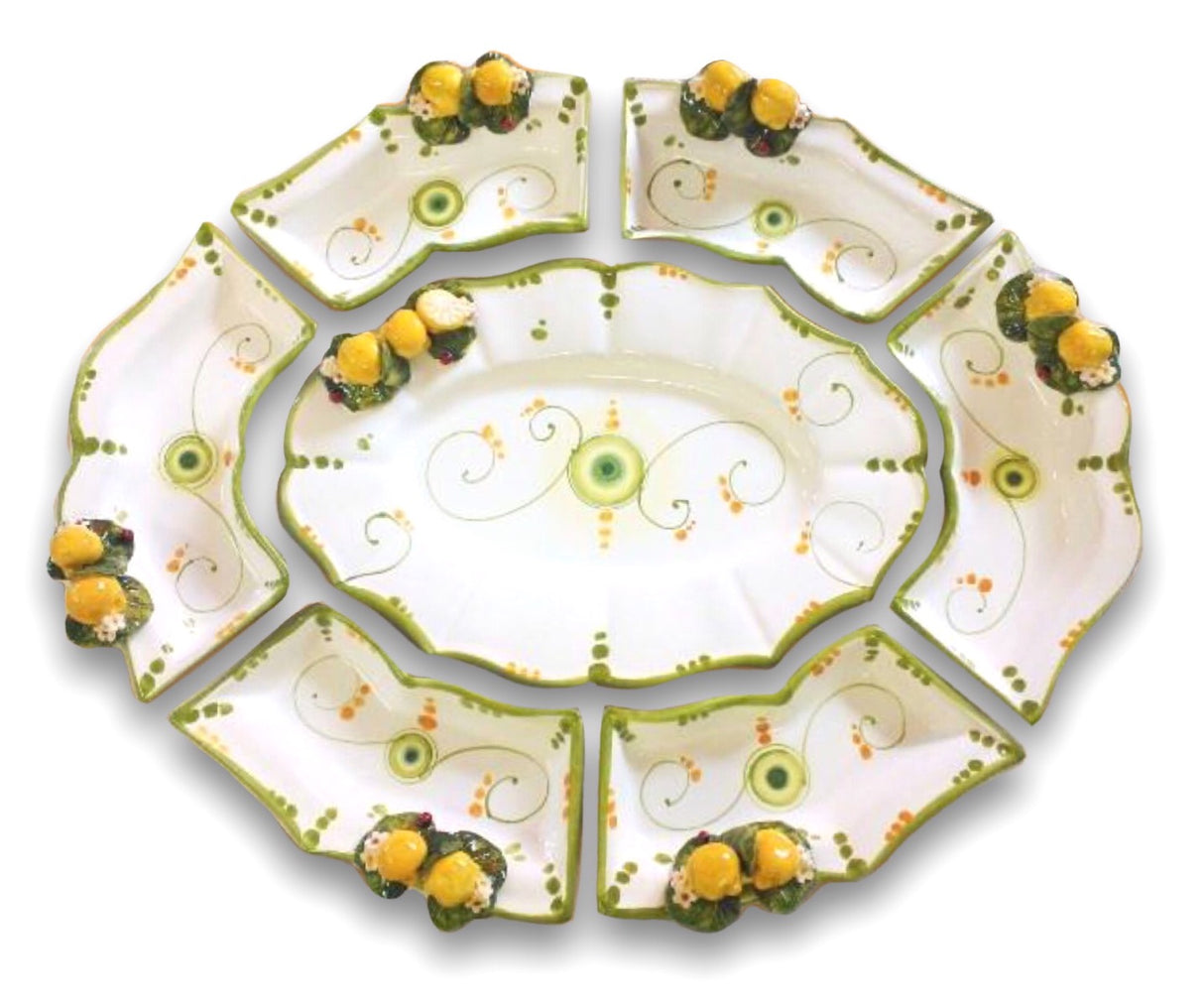 Antipastiera 7 pezzi in Ceramica Vietrese APPLICAZIONE LIMONI